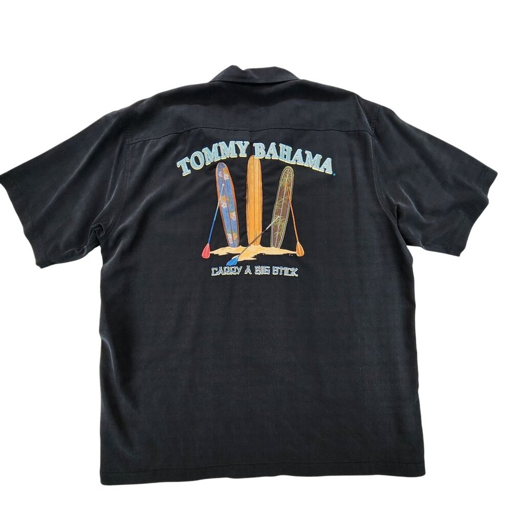 Tommy Bahama 100% Silk Shirt Embroidered "Carry A Big Stick" Beach Bum Top sz XL